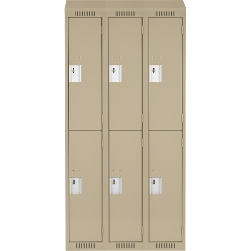 Clean Line Lockers, 2 -tier, Bank of 3, 36" x 18" x 78", Steel, Beige, Rivet (Assembled) Sécurité Médic