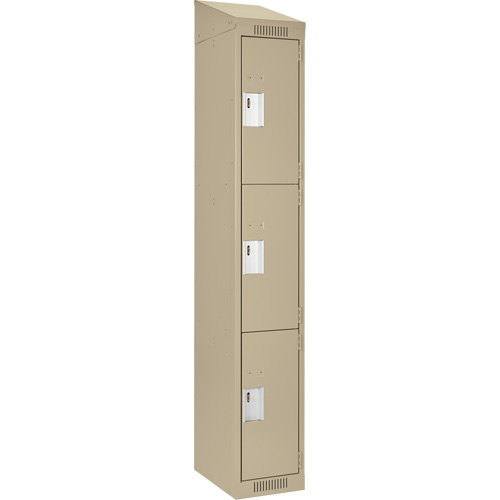 Clean Line Lockers, 3 -tier, 12" x 18" x 78", Steel, Beige, Rivet (Assembled) Sécurité Médic