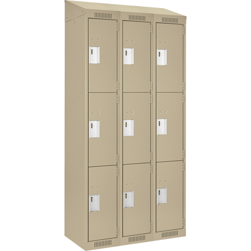 Clean Line Lockers, 3 -tier, Bank of 3, 36" x 18" x 78", Steel, Beige, Rivet (Assembled) Sécurité Médic