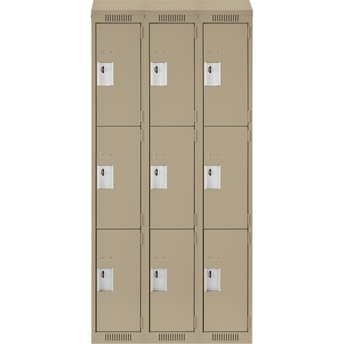 Clean Line Lockers, 3 -tier, Bank of 3, 36" x 18" x 78", Steel, Beige, Rivet (Assembled) Sécurité Médic