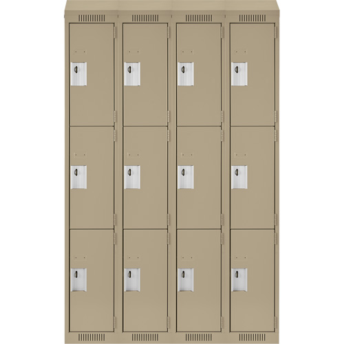 Clean Line Lockers, 3 -tier, Bank of 4, 48" x 18" x 78", Steel, Beige, Rivet (Assembled) Sécurité Médic