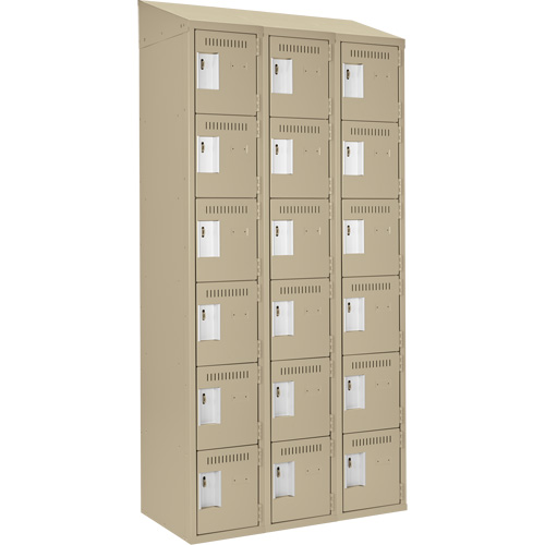 Clean Line Lockerette, 6 -tier, Bank of 3, 36" x 18" x 78", Steel, Beige, Rivet (Assembled) Sécurité Médic