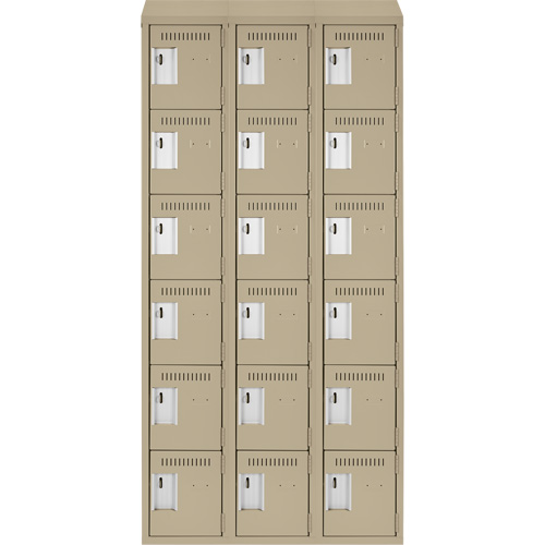 Clean Line Lockerette, 6 -tier, Bank of 3, 36" x 18" x 78", Steel, Beige, Rivet (Assembled) Sécurité Médic