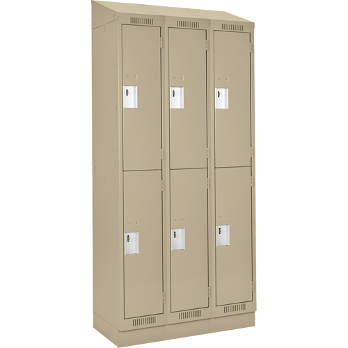 Clean Line Lockers, 2 -tier, Bank of 3, 36" x 18" x 82", Steel, Beige, Rivet (Assembled) Sécurité Médic