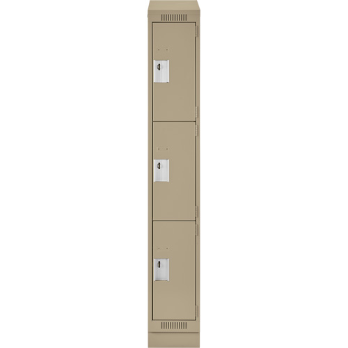 Clean Line Lockers, 3 -tier, 12" x 18" x 82", Steel, Beige, Rivet (Assembled) Sécurité Médic