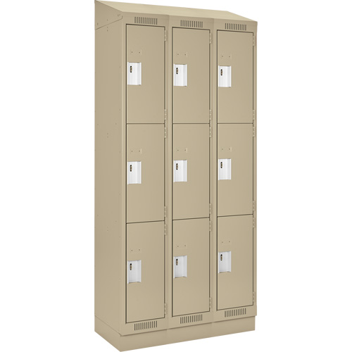 Clean Line Lockers, 3 -tier, Bank of 3, 36" x 18" x 82", Steel, Beige, Rivet (Assembled) Sécurité Médic