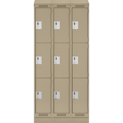 Clean Line Lockers, 3 -tier, Bank of 3, 36" x 18" x 82", Steel, Beige, Rivet (Assembled) Sécurité Médic