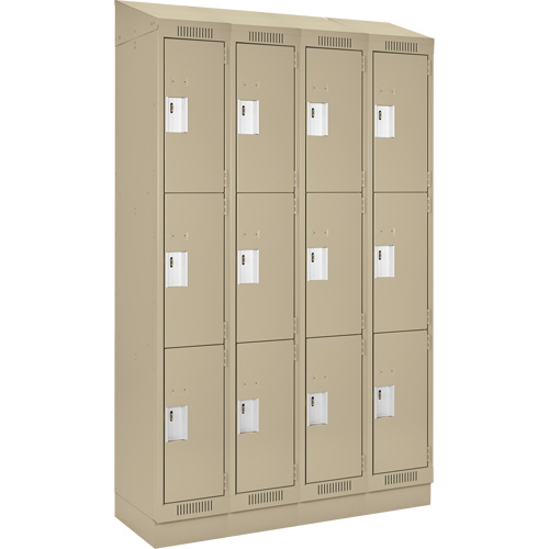 Clean Line Lockers, 3 -tier, Bank of 4, 48" x 18" x 82", Steel, Beige, Rivet (Assembled) Sécurité Médic