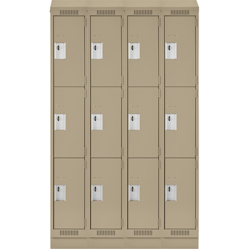 Clean Line Lockers, 3 -tier, Bank of 4, 48" x 18" x 82", Steel, Beige, Rivet (Assembled) Sécurité Médic