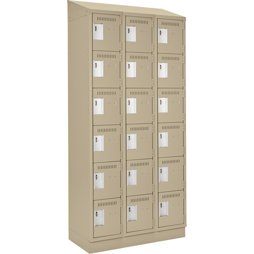 Petits casiers Clean Line, 6 niveaux, Bloc de 3, 36" x 18" x 82", Acier, Beige, Rivet (assembl&eacute;) Sécurité Médic