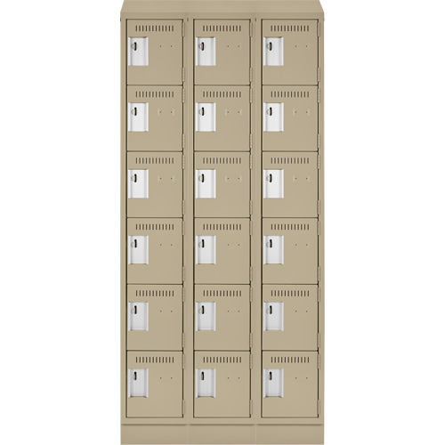 Petits casiers Clean Line, 6 niveaux, Bloc de 3, 36" x 18" x 82", Acier, Beige, Rivet (assembl&eacute;) Sécurité Médic