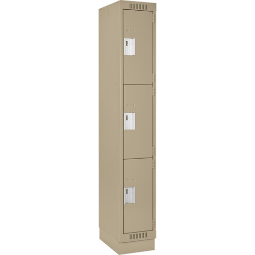 Clean Line Lockers, 3 -tier, 12" x 18" x 76", Steel, Beige, Rivet (Assembled) Sécurité Médic