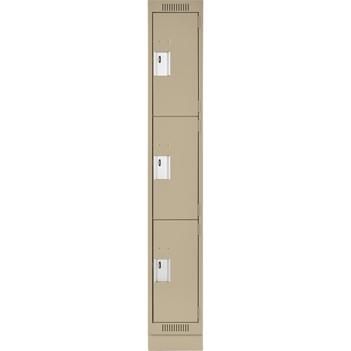 Clean Line Lockers, 3 -tier, 12" x 18" x 76", Steel, Beige, Rivet (Assembled) Sécurité Médic