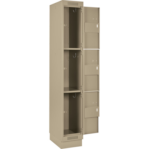 Clean Line Lockers, 3 -tier, 12" x 18" x 76", Steel, Beige, Rivet (Assembled) Sécurité Médic