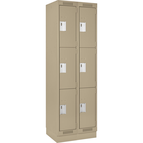 Clean Line Lockers, 3 -tier, Bank of 2, 24" x 18" x 76", Steel, Beige, Rivet (Assembled) Sécurité Médic