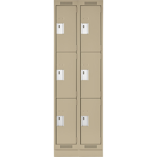 Clean Line Lockers, 3 -tier, Bank of 2, 24" x 18" x 76", Steel, Beige, Rivet (Assembled) Sécurité Médic