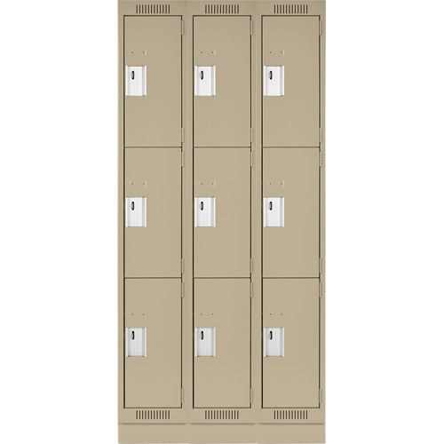 Clean Line Lockers, 3 -tier, Bank of 3, 36" x 18" x 76", Steel, Beige, Rivet (Assembled) Sécurité Médic