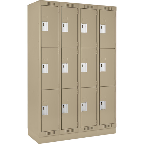 Casiers Clean Line, 3 niveaux, Bloc de 4, 48" x 18" x 76", Acier, Beige, Rivet (assembl&eacute;) Sécurité Médic