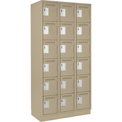 Clean Line Lockerette, 6 -tier, Bank of 3, 36" x 18" x 76", Steel, Beige, Rivet (Assembled) Sécurité Médic
