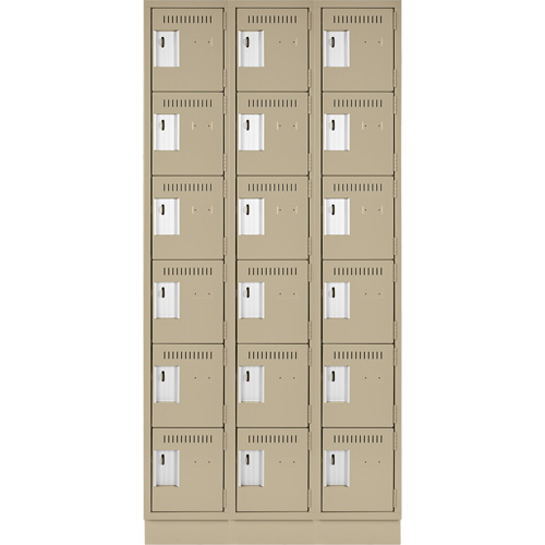 Clean Line Lockerette, 6 -tier, Bank of 3, 36" x 18" x 76", Steel, Beige, Rivet (Assembled) Sécurité Médic