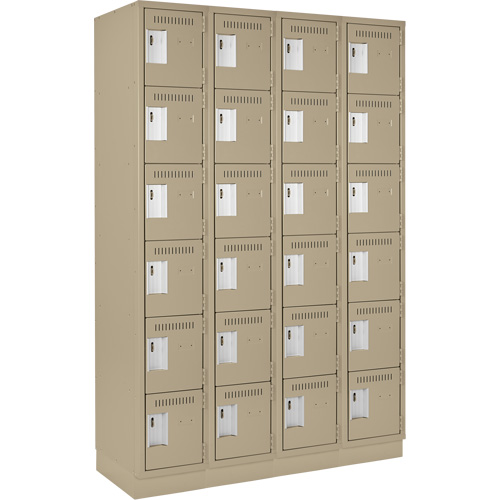 Clean Line Lockerette, 6 -tier, Bank of 4, 48" x 18" x 76", Steel, Beige, Rivet (Assembled) Sécurité Médic