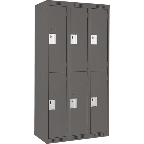 Clean Line Lockers, 2 -tier, Bank of 3, 36" x 18" x 72", Steel, Charcoal, Rivet (Assembled) Sécurité Médic