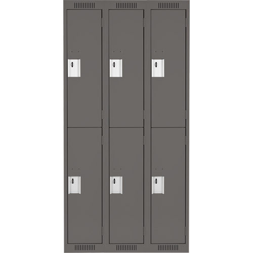 Clean Line Lockers, 2 -tier, Bank of 3, 36" x 18" x 72", Steel, Charcoal, Rivet (Assembled) Sécurité Médic