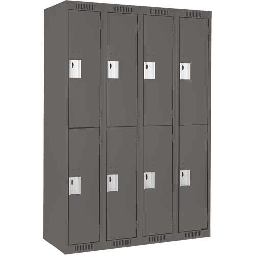 Clean Line Lockers, 2 -tier, Bank of 4, 48" x 18" x 72", Steel, Charcoal, Rivet (Assembled) Sécurité Médic