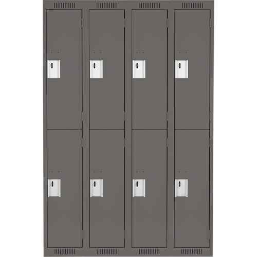 Clean Line Lockers, 2 -tier, Bank of 4, 48" x 18" x 72", Steel, Charcoal, Rivet (Assembled) Sécurité Médic
