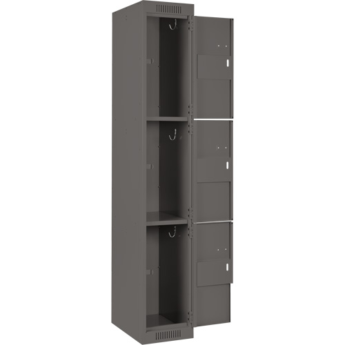 Clean Line Lockers, 3 -tier, Bank of 4, 48" x 18" x 72", Steel, Charcoal, Rivet (Assembled) Sécurité Médic