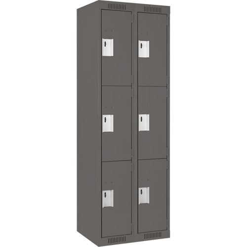 Clean Line Lockers, 3 -tier, Bank of 2, 24" x 18" x 72", Steel, Charcoal, Rivet (Assembled) Sécurité Médic