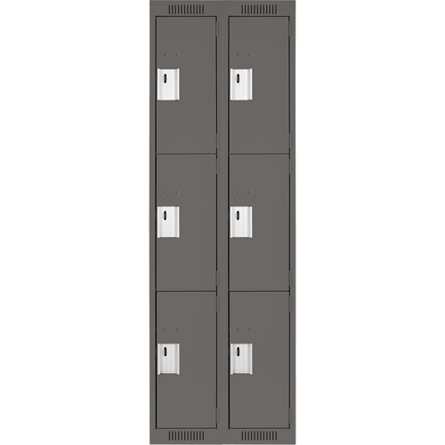 Clean Line Lockers, 3 -tier, Bank of 2, 24" x 18" x 72", Steel, Charcoal, Rivet (Assembled) Sécurité Médic