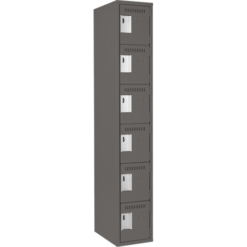 Clean Line Lockerette, 6 -tier, 12" x 18" x 72", Steel, Charcoal, Rivet (Assembled) Sécurité Médic