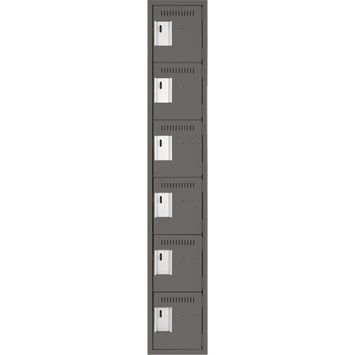 Clean Line Lockerette, 6 -tier, 12" x 18" x 72", Steel, Charcoal, Rivet (Assembled) Sécurité Médic