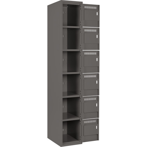 Clean Line Lockerette, 6 -tier, Bank of 4, 48" x 18" x 72", Steel, Charcoal, Rivet (Assembled) Sécurité Médic
