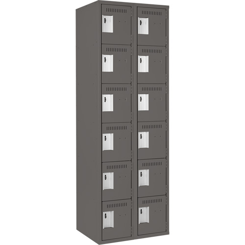 Clean Line Lockerette, 6 -tier, Bank of 2, 24" x 18" x 72", Steel, Charcoal, Rivet (Assembled) Sécurité Médic