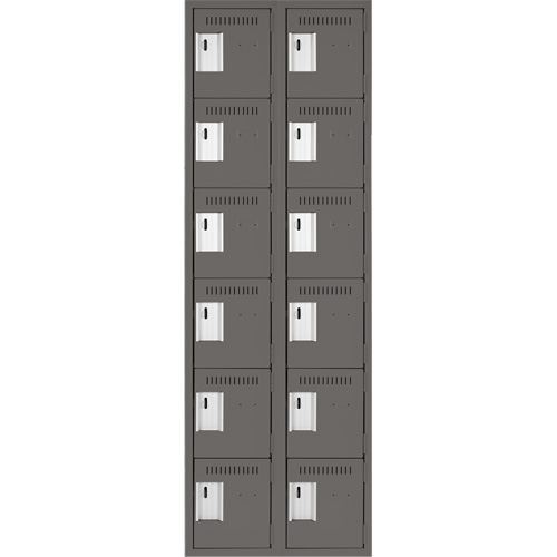 Clean Line Lockerette, 6 -tier, Bank of 2, 24" x 18" x 72", Steel, Charcoal, Rivet (Assembled) Sécurité Médic