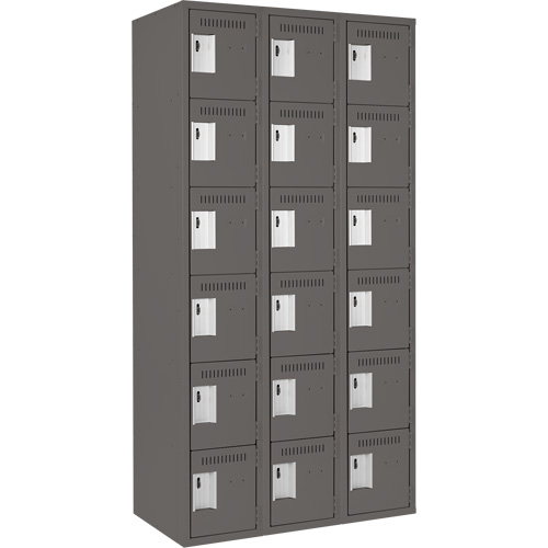 Clean Line Lockerette, 6 -tier, Bank of 3, 36" x 18" x 72", Steel, Charcoal, Rivet (Assembled) Sécurité Médic