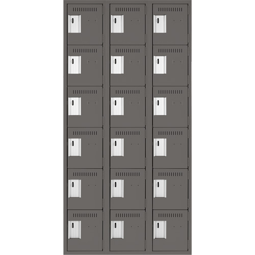 Clean Line Lockerette, 6 -tier, Bank of 3, 36" x 18" x 72", Steel, Charcoal, Rivet (Assembled) Sécurité Médic