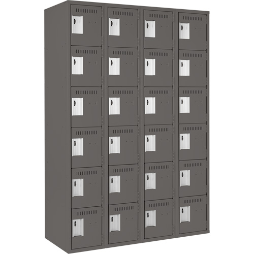 Clean Line Lockerette, 6 -tier, Bank of 4, 48" x 18" x 72", Steel, Charcoal, Rivet (Assembled) Sécurité Médic
