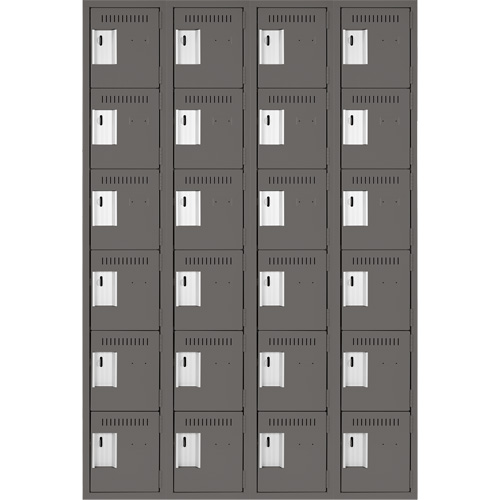 Clean Line Lockerette, 6 -tier, Bank of 4, 48" x 18" x 72", Steel, Charcoal, Rivet (Assembled) Sécurité Médic