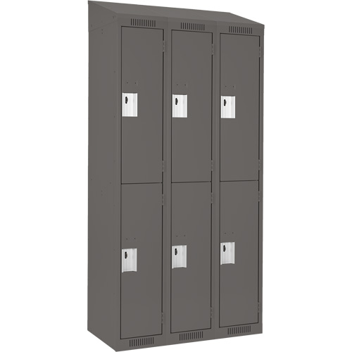 Clean Line Lockers, 2 -tier, Bank of 3, 36" x 18" x 78", Steel, Charcoal, Rivet (Assembled) Sécurité Médic