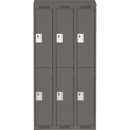 Clean Line Lockers, 2 -tier, Bank of 3, 36" x 18" x 78", Steel, Charcoal, Rivet (Assembled) Sécurité Médic