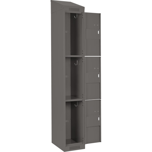Clean Line Lockers, 3 -tier, Bank of 4, 48" x 18" x 78", Steel, Charcoal, Rivet (Assembled) Sécurité Médic