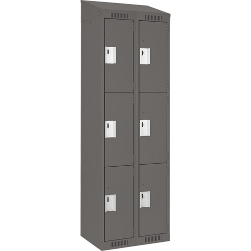 Clean Line Lockers, 3 -tier, Bank of 2, 24" x 18" x 78", Steel, Charcoal, Rivet (Assembled) Sécurité Médic