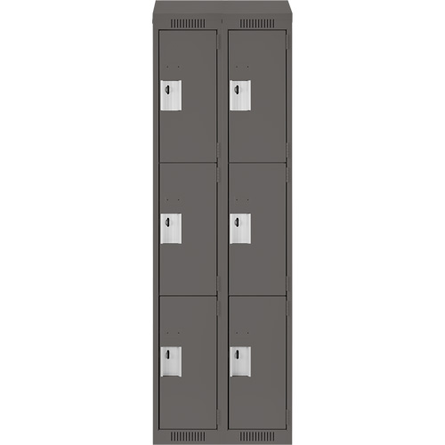 Clean Line Lockers, 3 -tier, Bank of 2, 24" x 18" x 78", Steel, Charcoal, Rivet (Assembled) Sécurité Médic