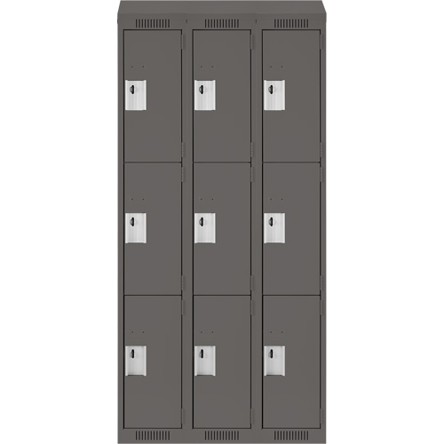 Clean Line Lockers, 3 -tier, Bank of 3, 36" x 18" x 78", Steel, Charcoal, Rivet (Assembled) Sécurité Médic
