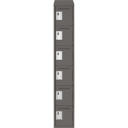 Clean Line Lockerette, 6 -tier, 12" x 18" x 78", Steel, Charcoal, Rivet (Assembled) Sécurité Médic