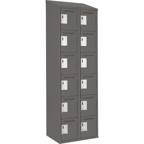 Clean Line Lockerette, 6 -tier, Bank of 2, 24" x 18" x 78", Steel, Charcoal, Rivet (Assembled) Sécurité Médic