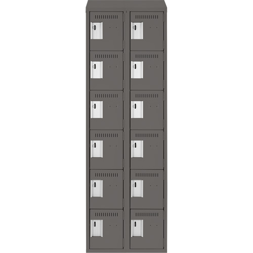Clean Line Lockerette, 6 -tier, Bank of 2, 24" x 18" x 78", Steel, Charcoal, Rivet (Assembled) Sécurité Médic